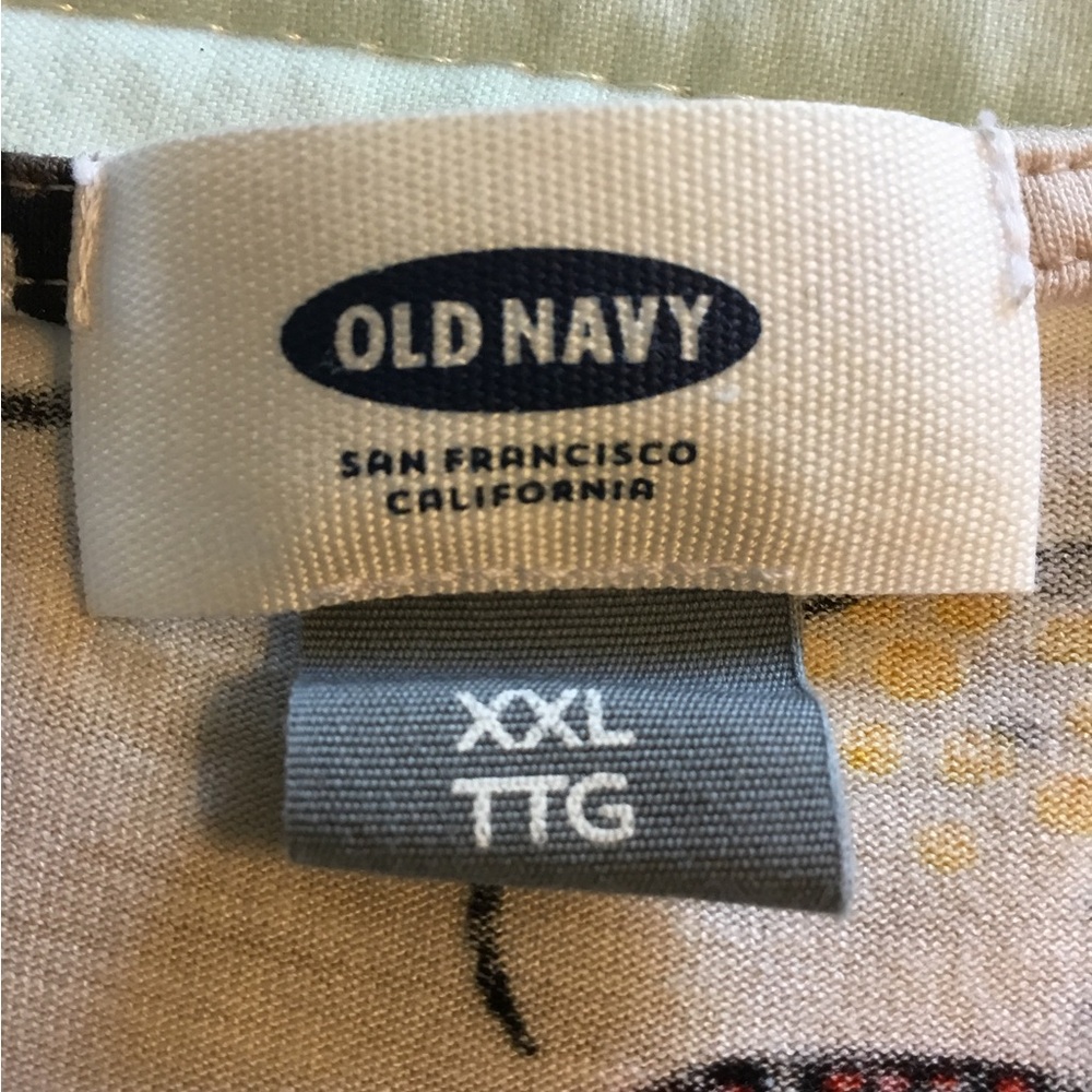 Old Navy Short Sleeve Top - Black & Tan Bird print. XXL. Stretchy rayon - Picture 3 of 7